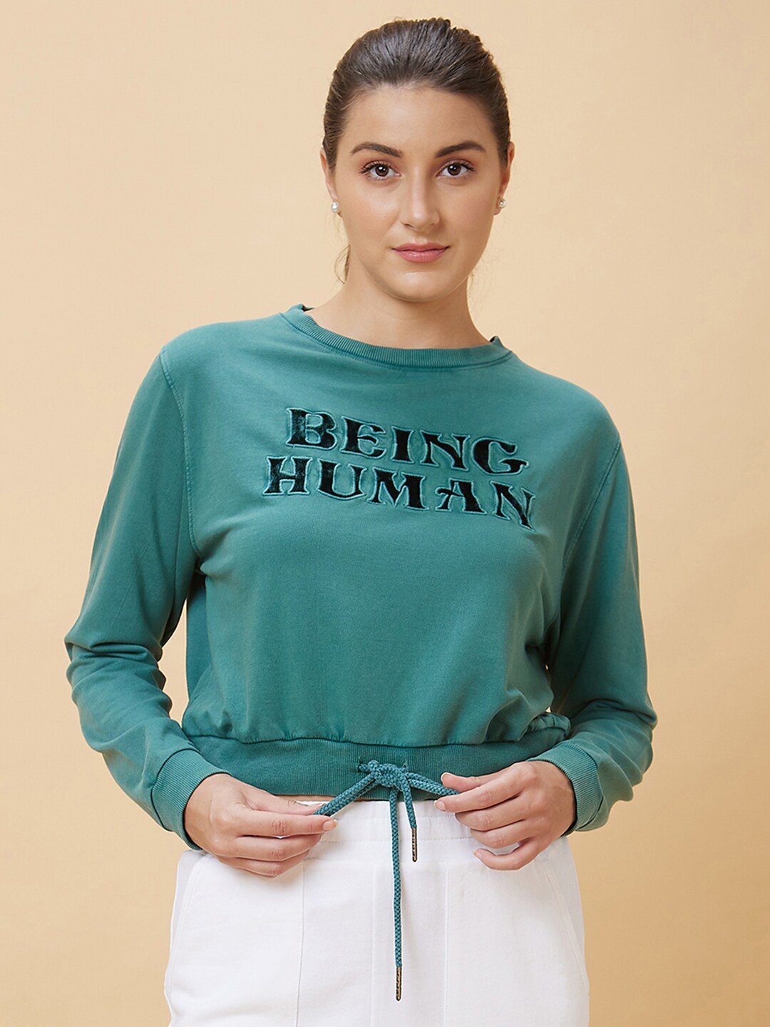 

Being Human Typography Printed Pullover, Green