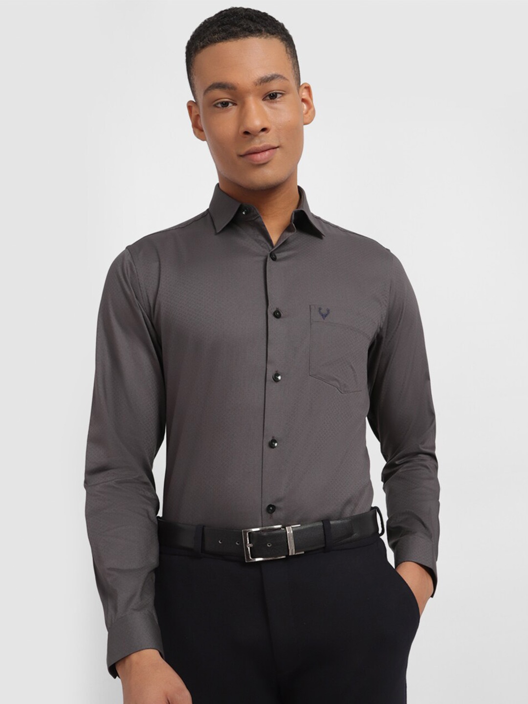

Allen Solly Slim Fit Textured Self Design Cotton Formal Shirt, Grey