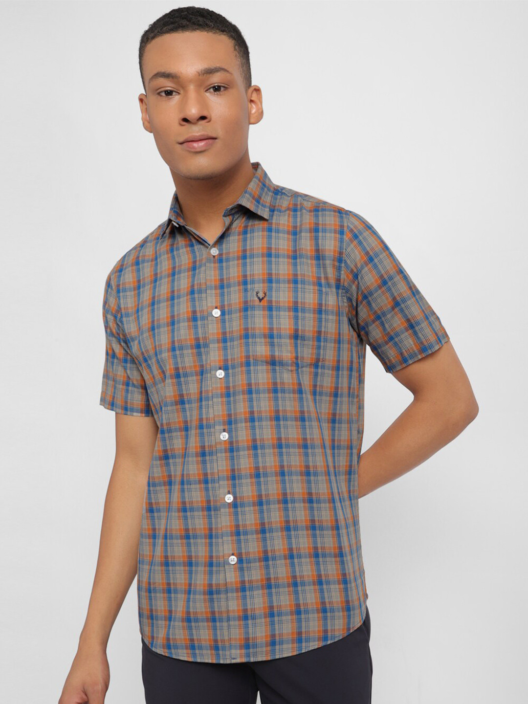

Allen Solly Slim Fit Tartan Checked Pure Cotton Casual Shirt, Grey