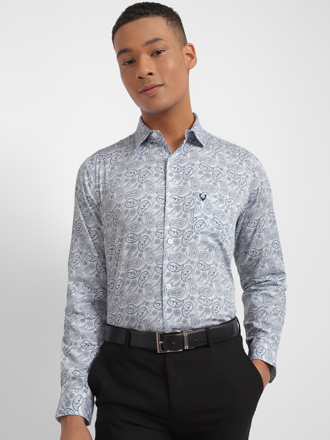 

Allen Solly Slim Fit Ethnic Motifs Printed Pure Cotton Formal Shirt, Blue