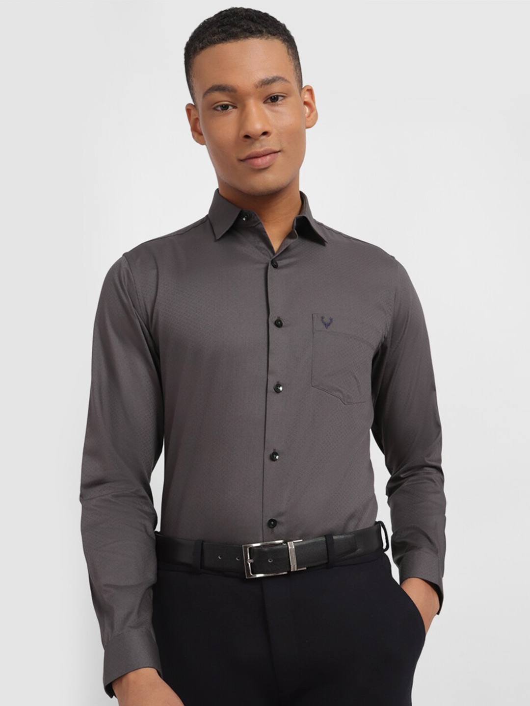 

Allen Solly Self Design Textured Slim Fit Pure Cotton Formal Shirt, Grey