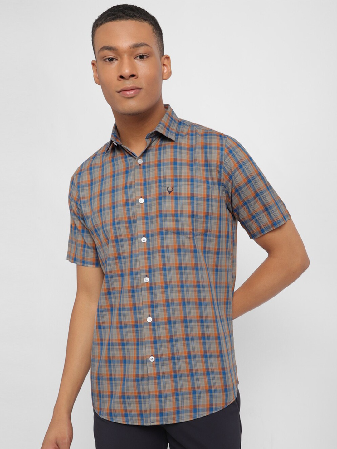 

Allen Solly Tartan Checked Slim Fit Pure Cotton Casual Shirt, Grey