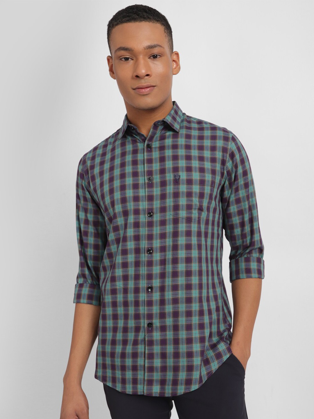 

Allen Solly Slim Fit Grid Tattersall Checked Casual Pure Cotton Shirt, Blue