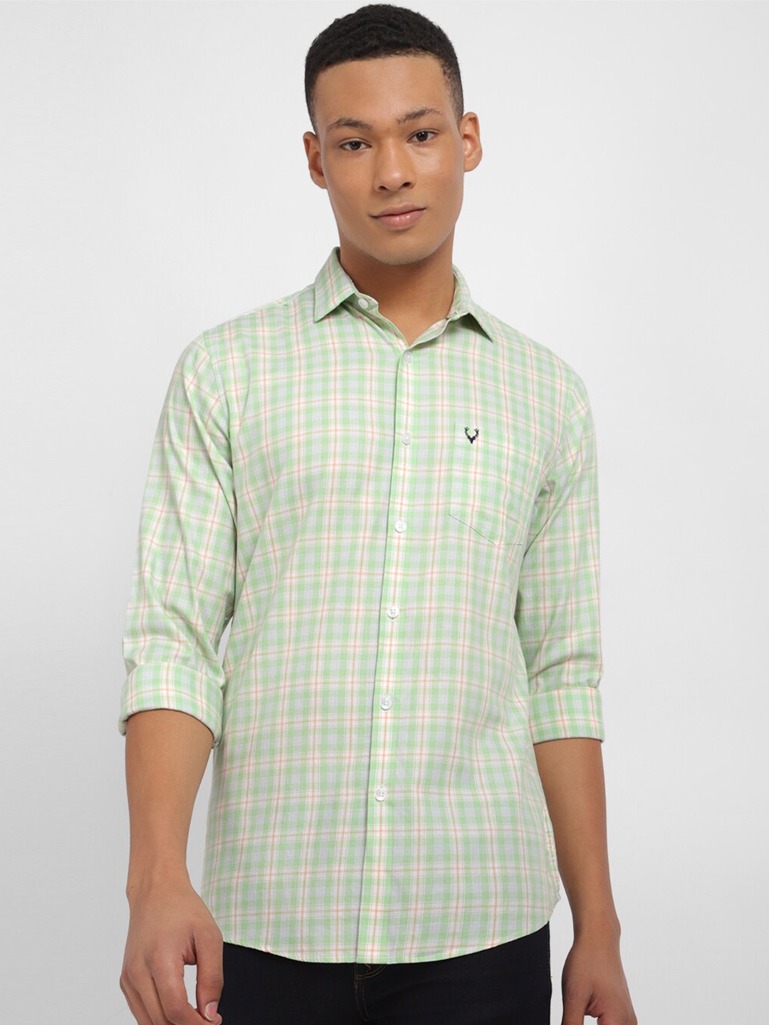 

Allen Solly Slim Fit Tartan Checked Casual Pure Cotton Shirt, Green
