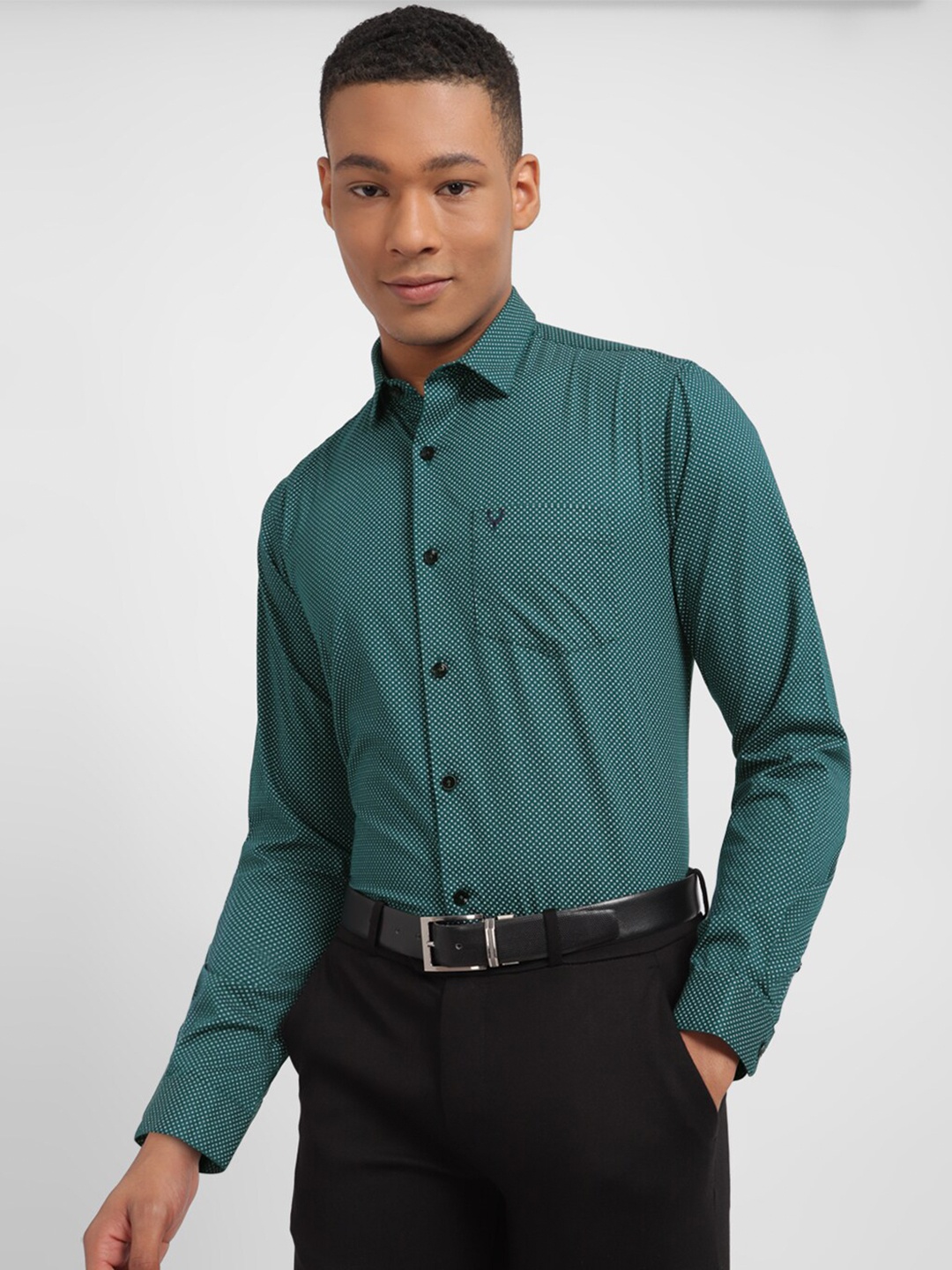 

Allen Solly Slim Fit Micro Ditsy Printed Formal Pure Cotton Shirt, Green