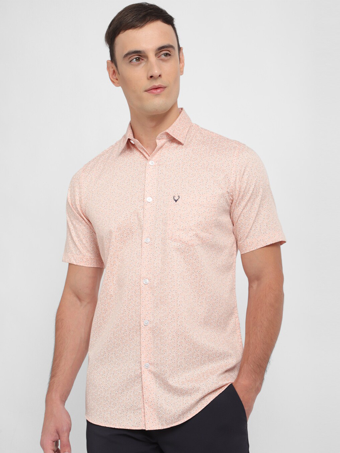 

Allen Solly Slim Fit Floral Printed Short Sleeves Pure Cotton Casual Shirt, Peach