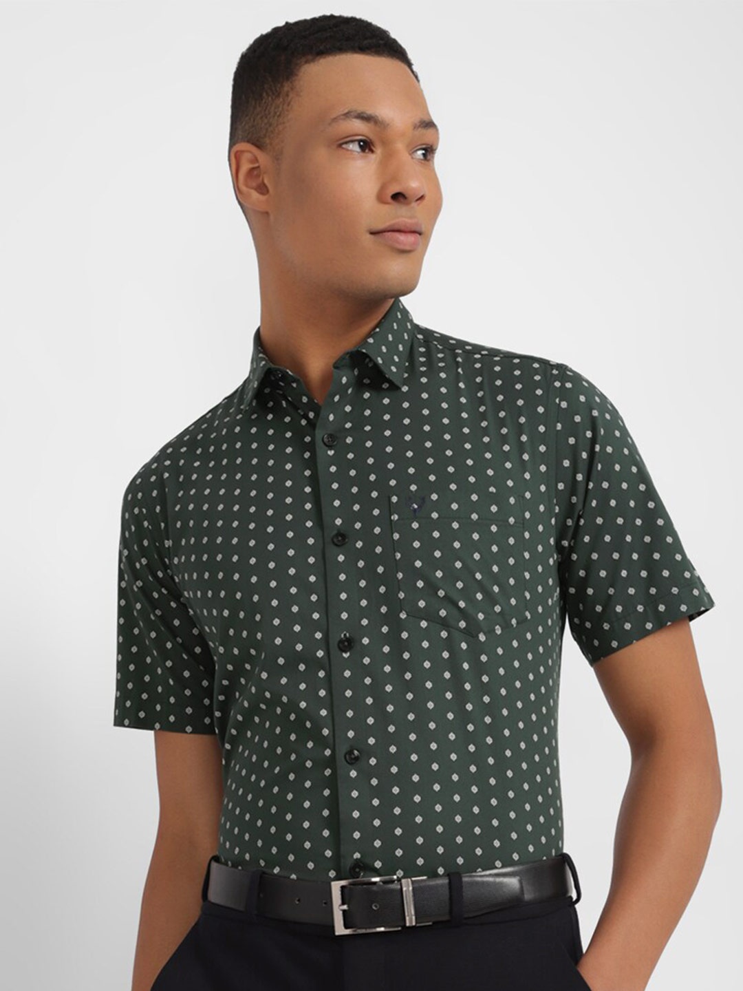 

Allen Solly Slim Fit Printed Pure Cotton Formal Shirt, Green