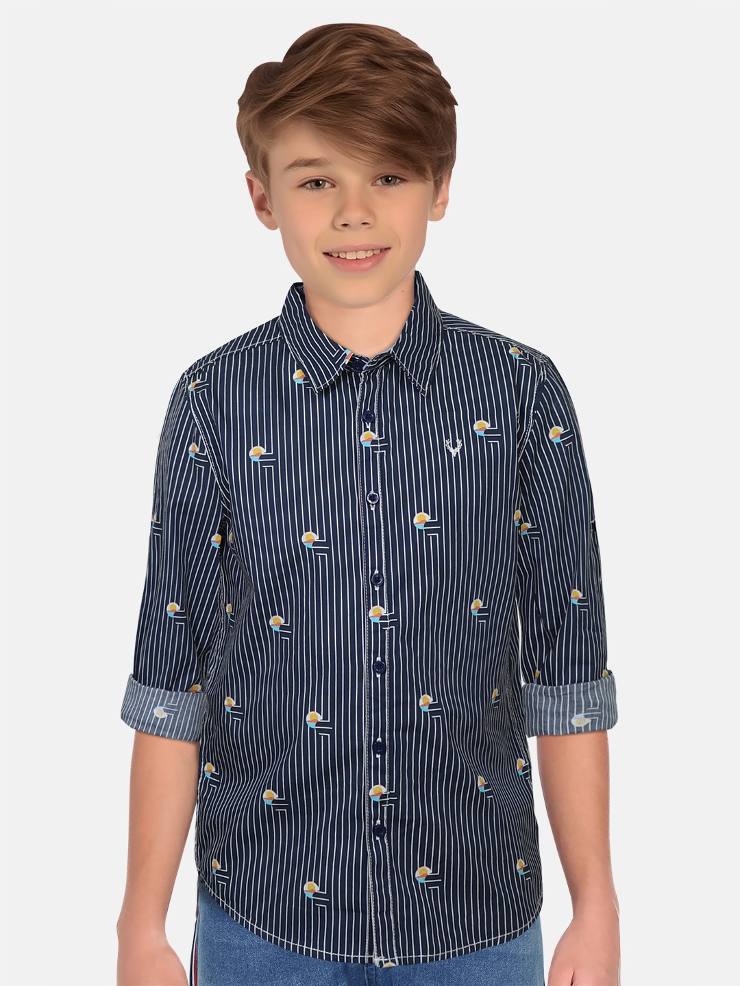 

Allen Solly Junior Boys Slim Fit Printed Pure Cotton Casual Shirt, Navy blue