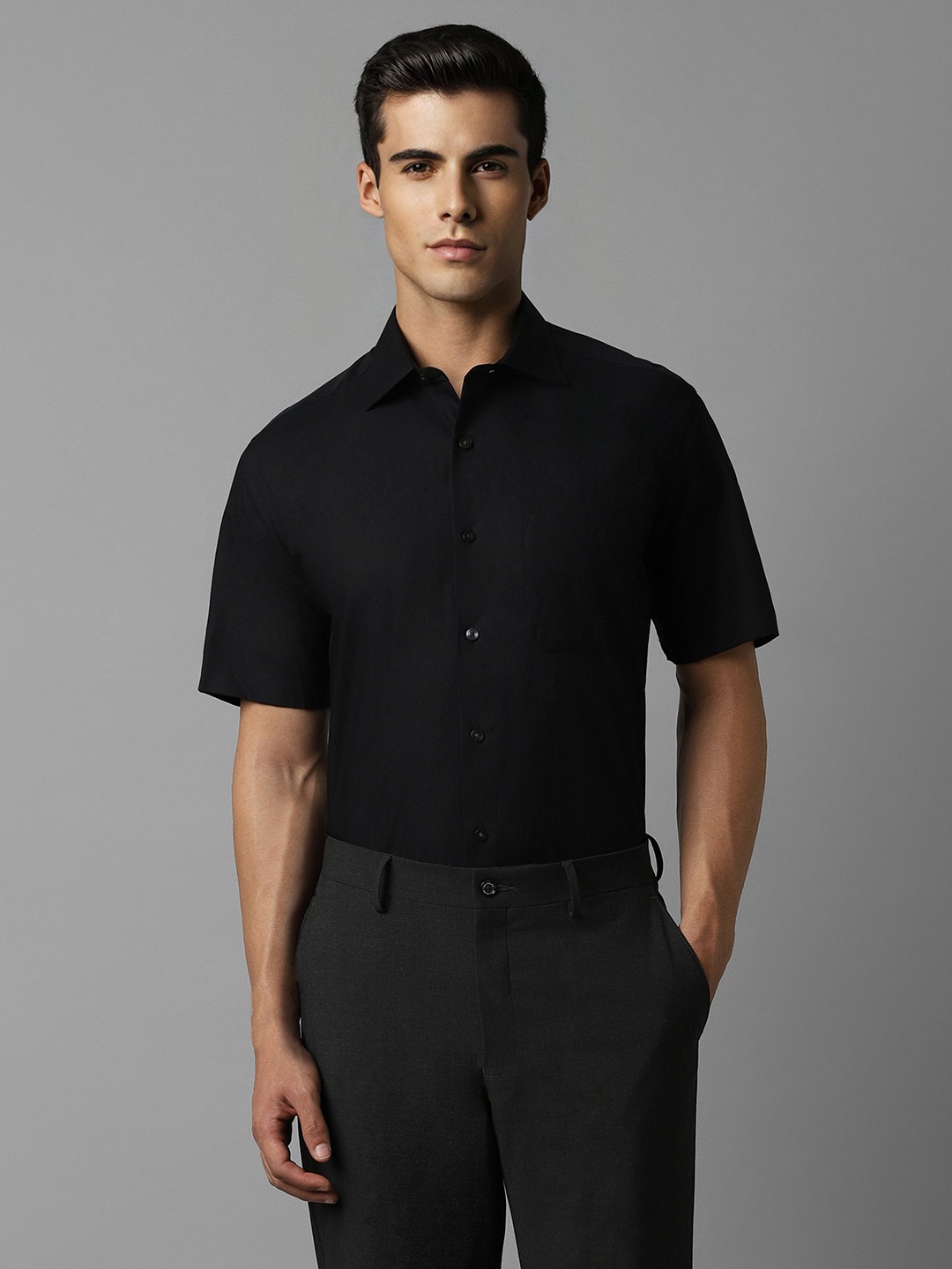 

Louis Philippe Men Black Opaque Formal Shirt
