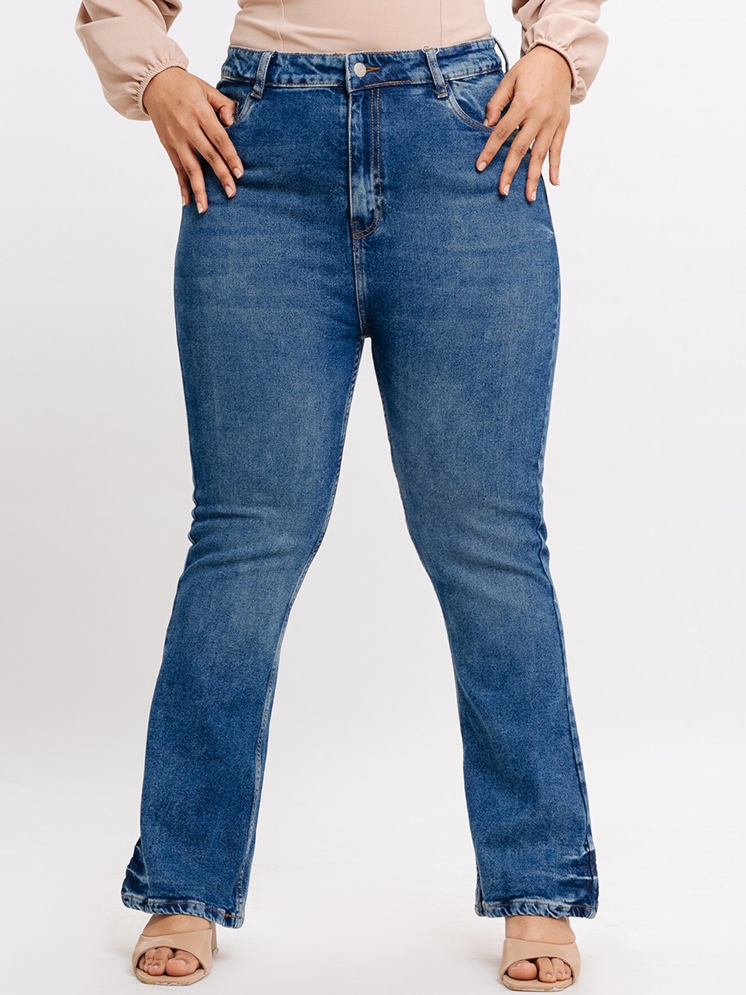 

FREAKINS Women Plus Size Bootcut High-Rise Light Fade Stretchable Jeans, Blue