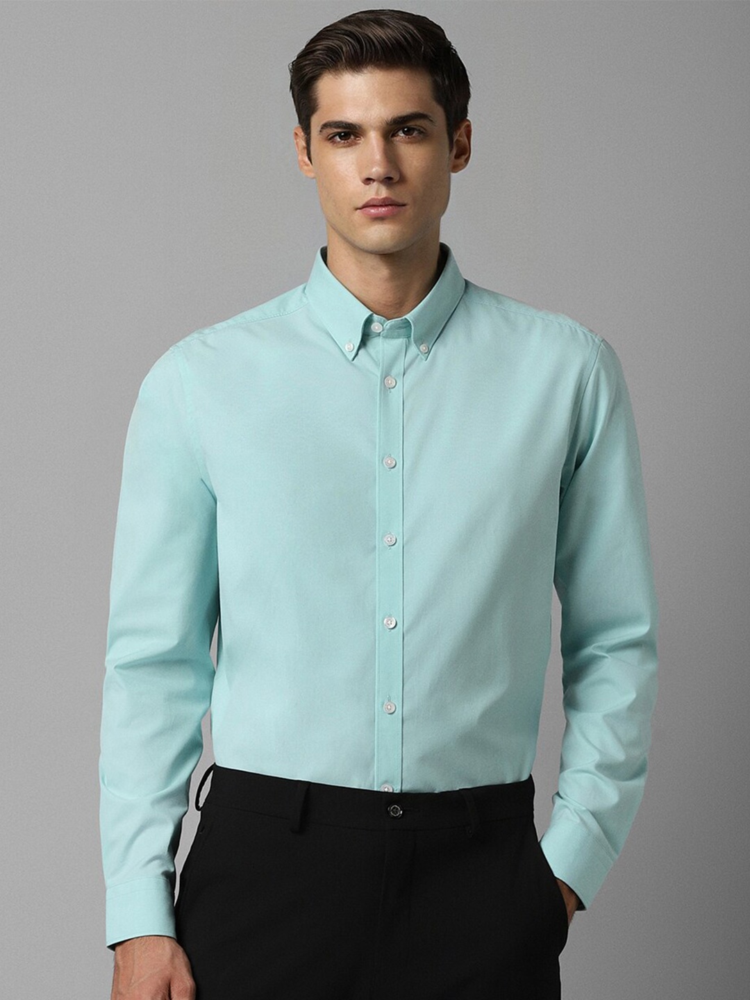 

Louis Philippe Sport Slim Fit Button-Down Collar Pure Cotton Formal Shirt, Blue