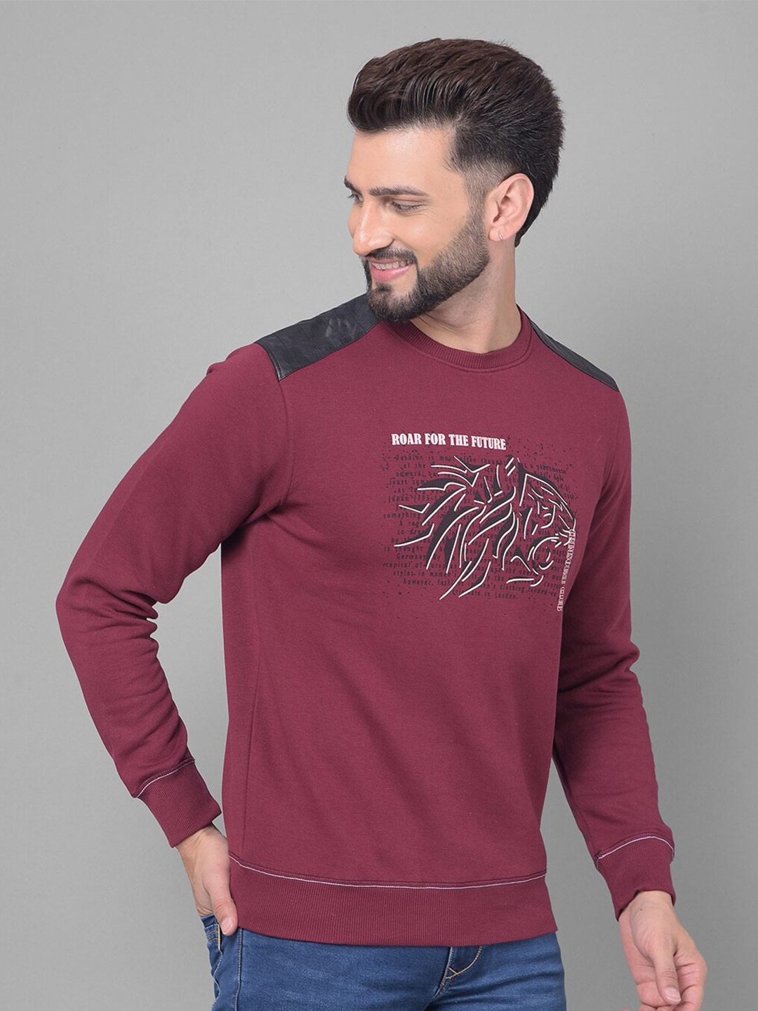 

Crimsoune Club Graphic Printed Round Neck Sweatshirt, Maroon