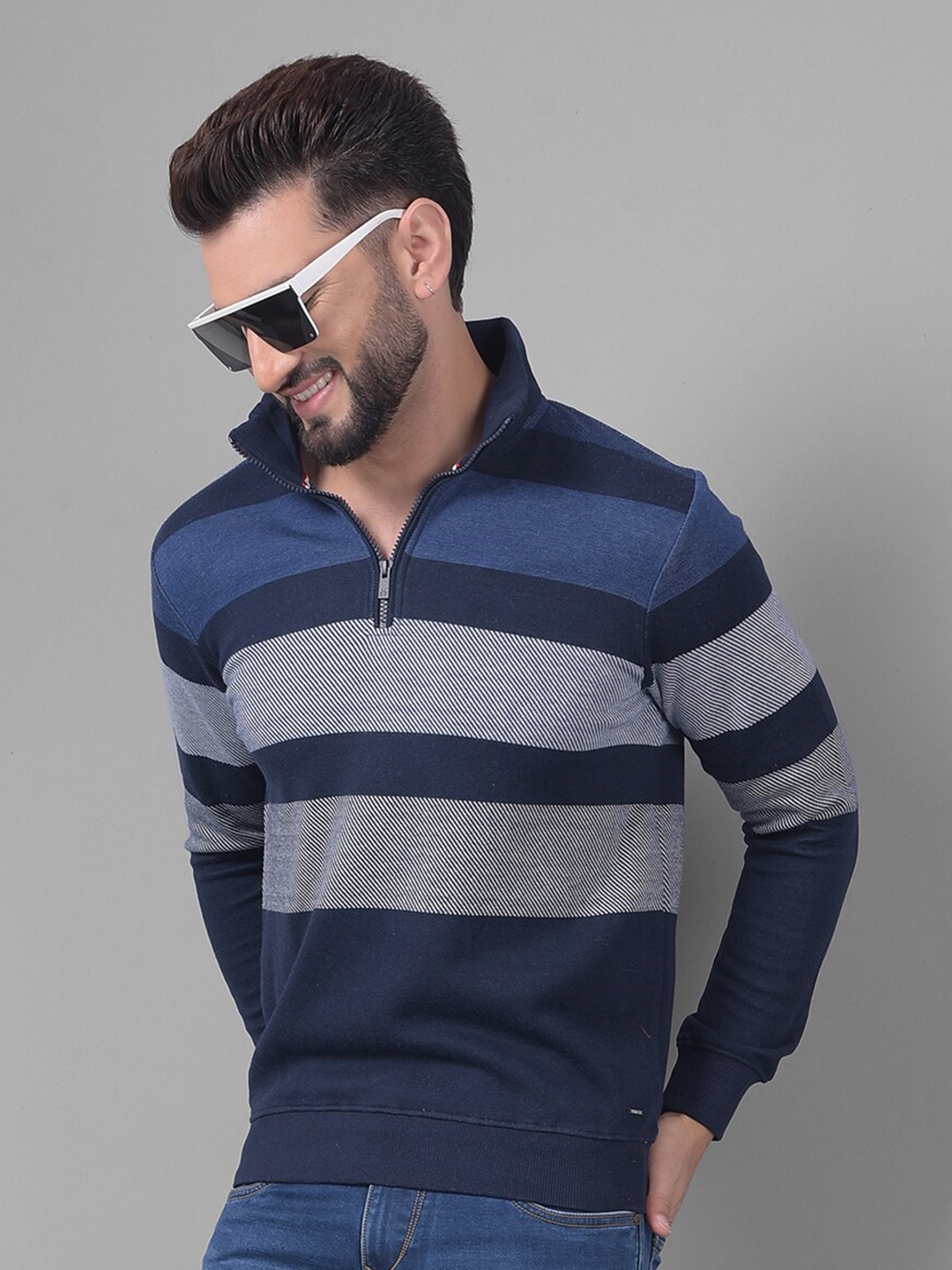 

Crimsoune Club Striped Henley Neck Sweatshirt, Navy blue