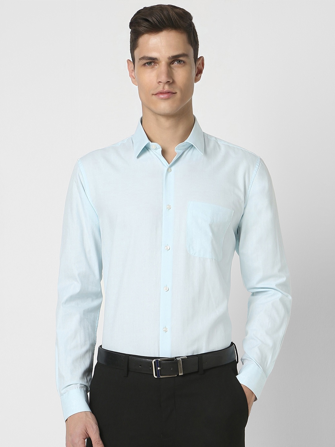 

Peter England Men Blue Slim Fit Opaque Striped Formal Shirt