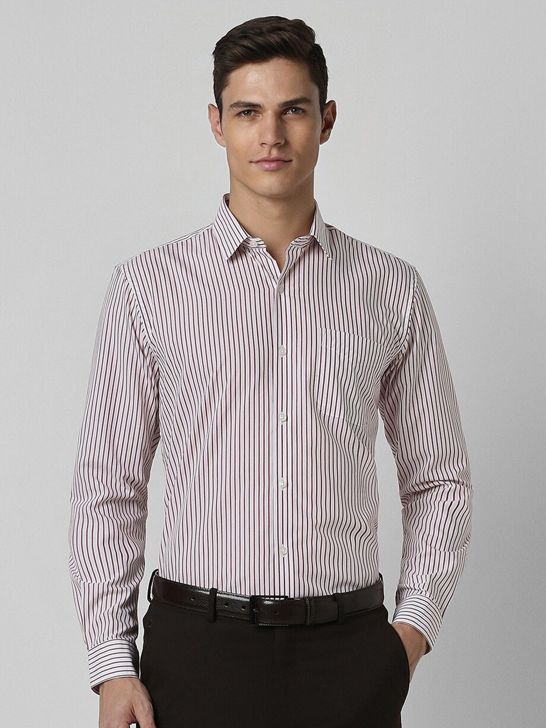 

Peter England Vertical Striped Opaque Pure Cotton Formal Shirt, White