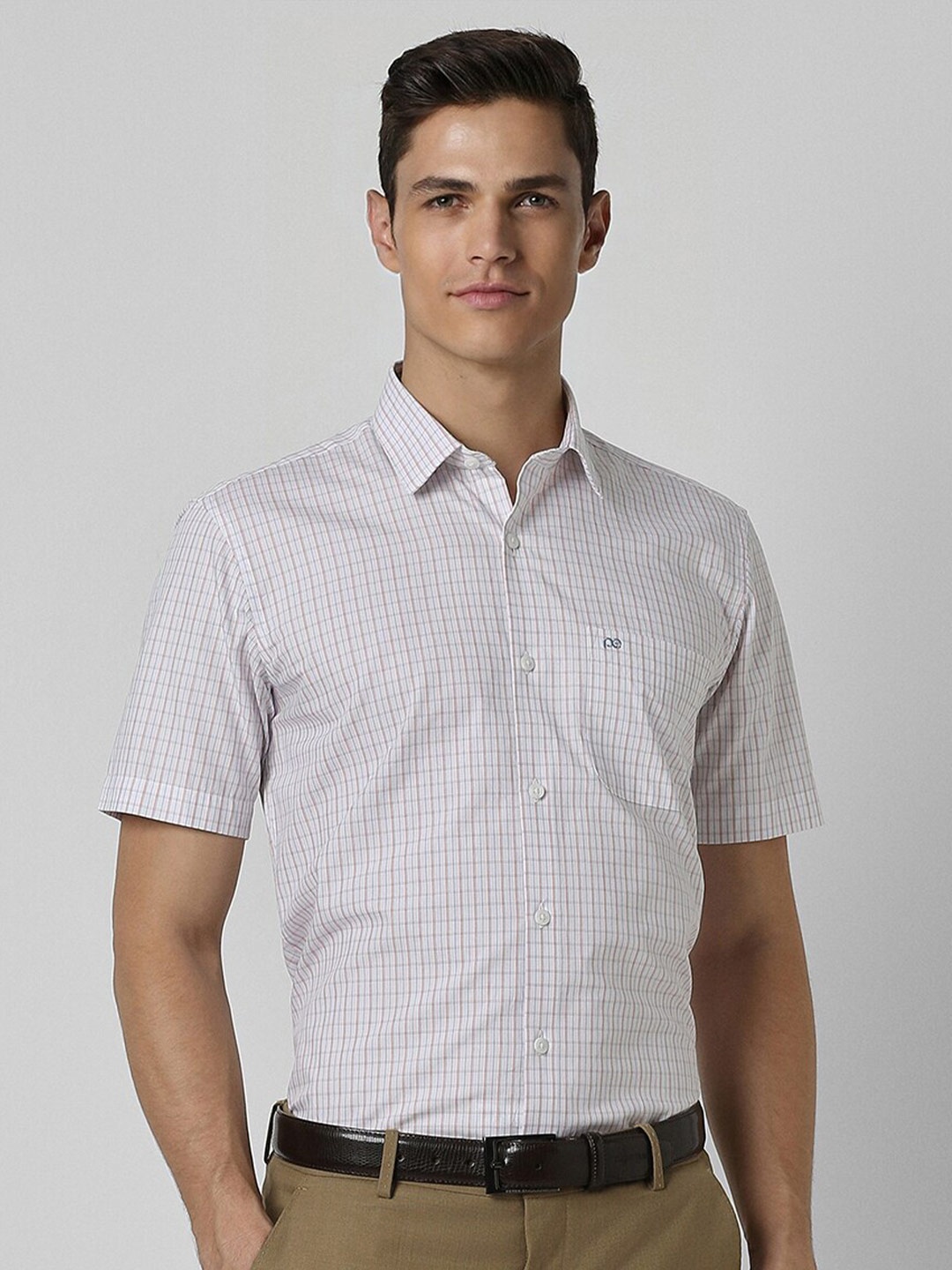 

Peter England Grid Tattersall Checks Pure Cotton Formal Shirt, White