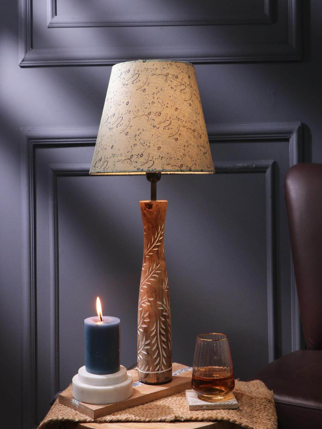 

The Decor Mart Brown & Green Printed Table Lamp
