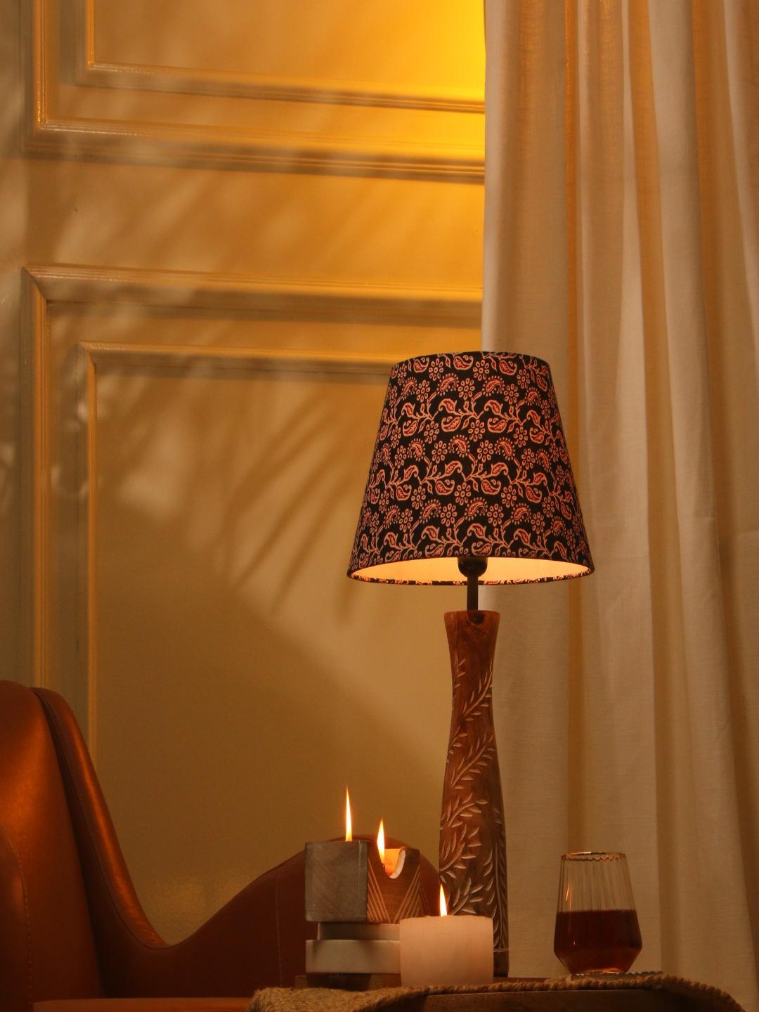

The Decor Mart Black & Brown Floral Printed & Shade Wooden Table Lamps