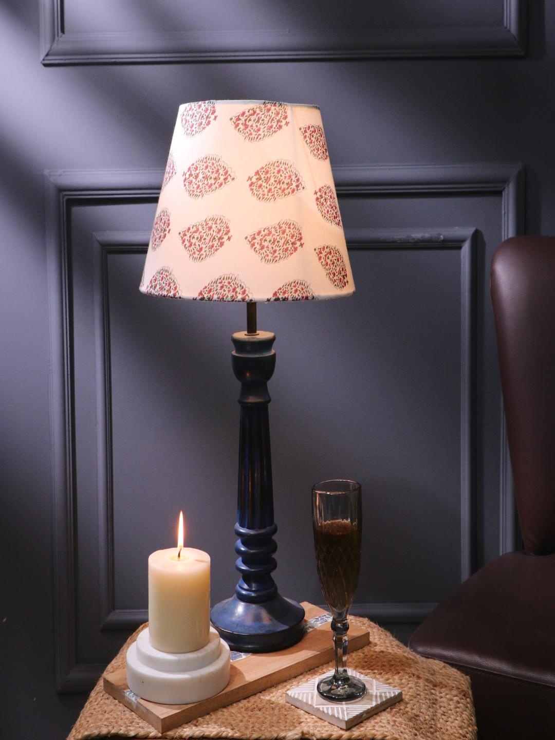 

The Decor Mart White Blue Wooden Printed Frustum Shade Table Lamp