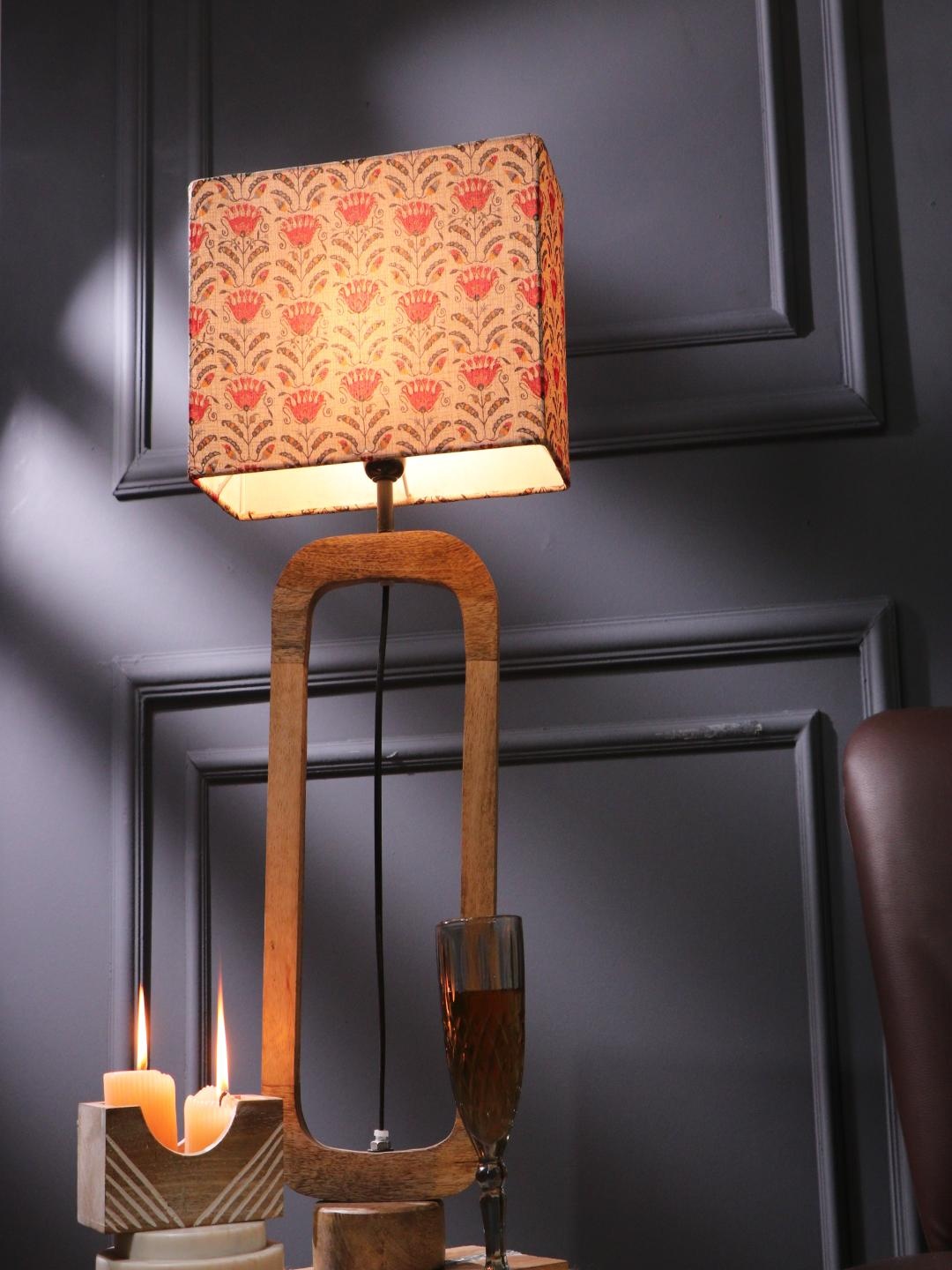 

The Decor Mart Beige & Brown Floral Printed Table Lamps With Shade & Bulb