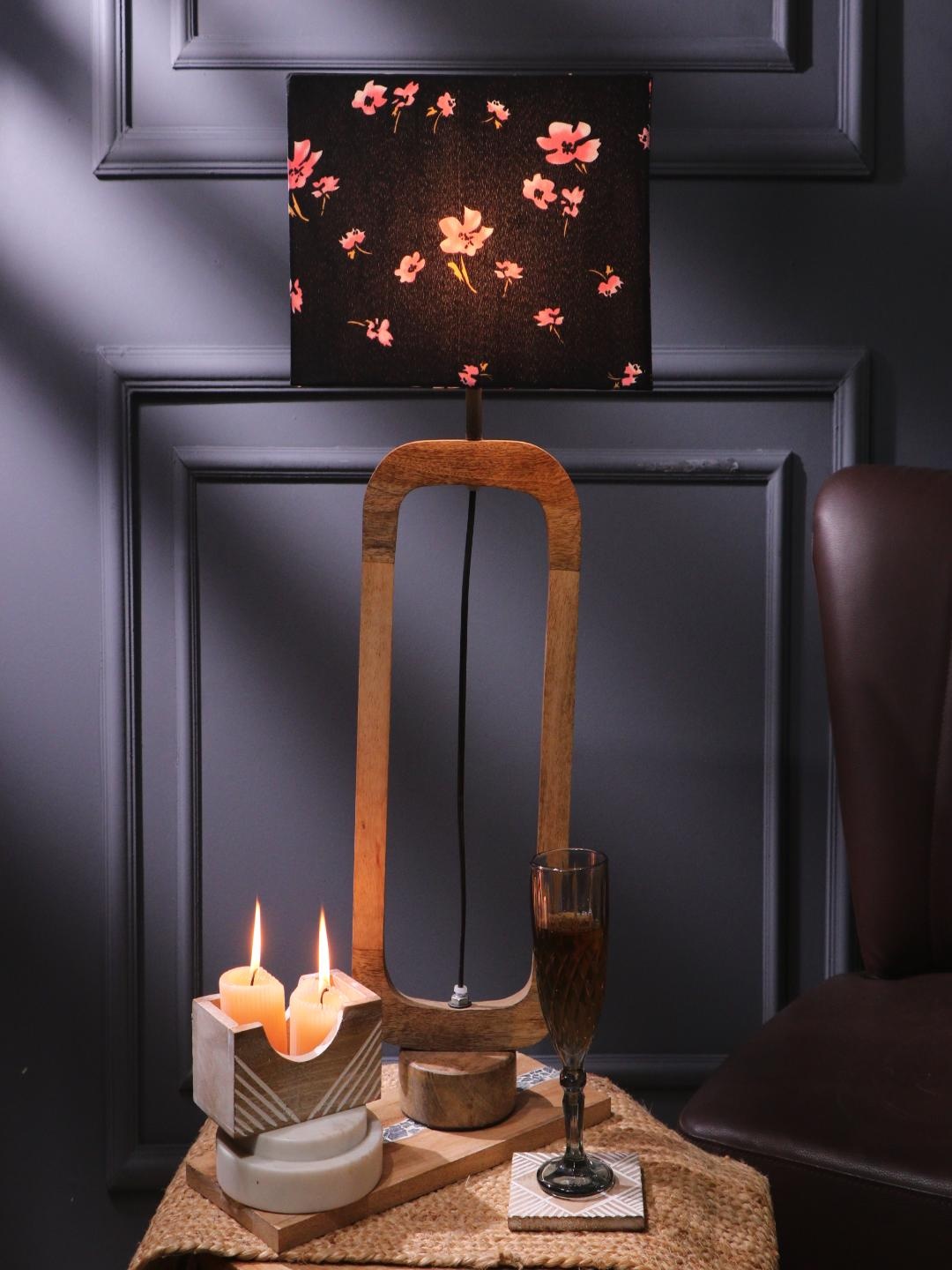 

The Decor Mart Black & Brown Printed Wooden Table Lamp