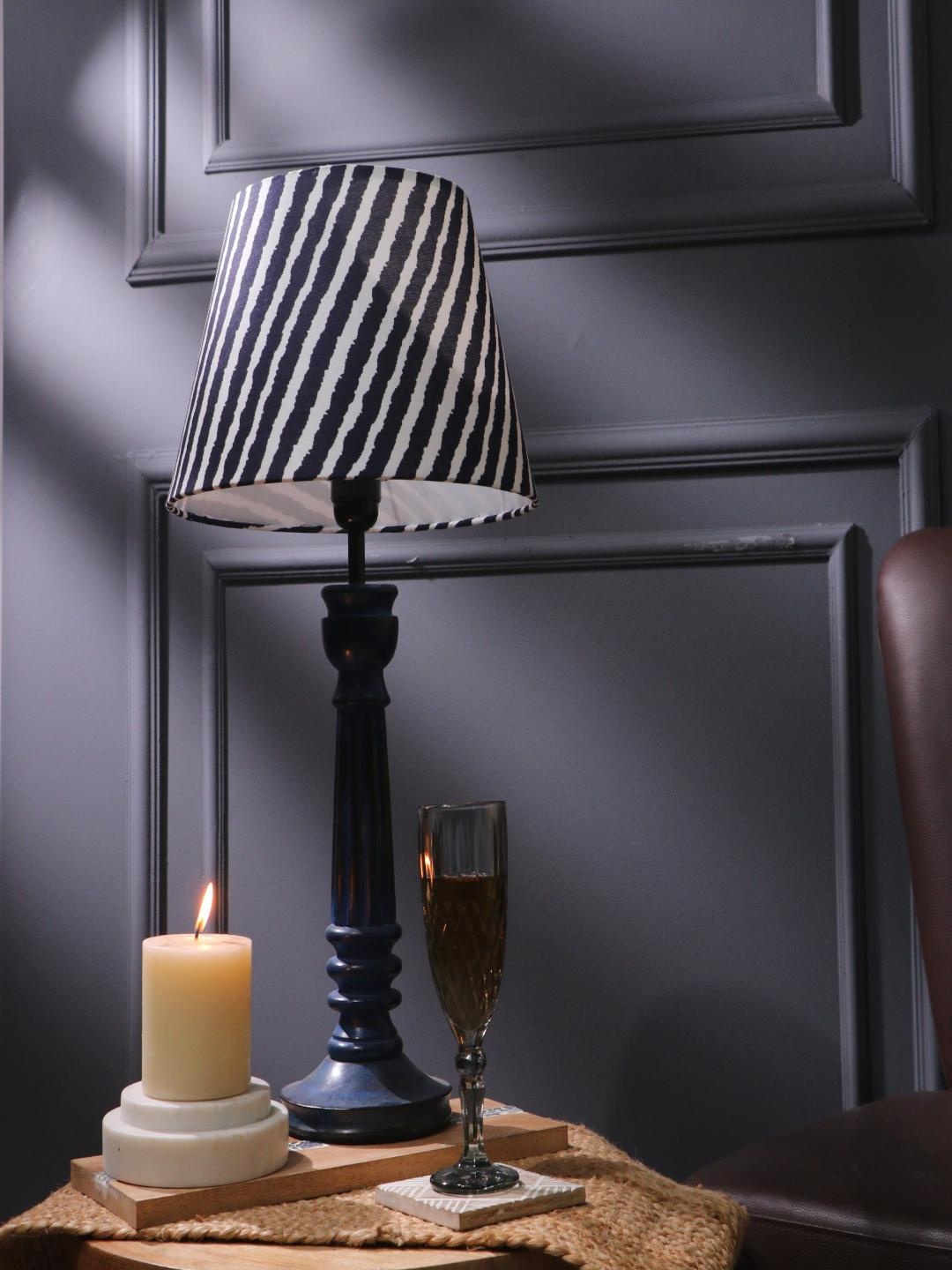 

The Decor Mart Vintage Blue & White Striped Shade Wooden Table Lamp