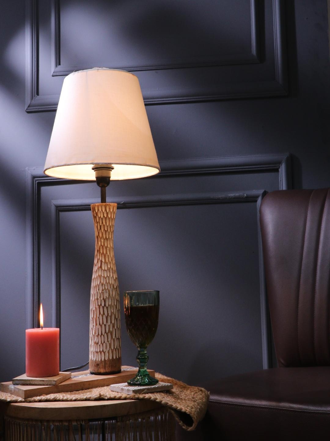 

The Decor Mart White Textured Frustum shape With Jute Shade Table Lamp