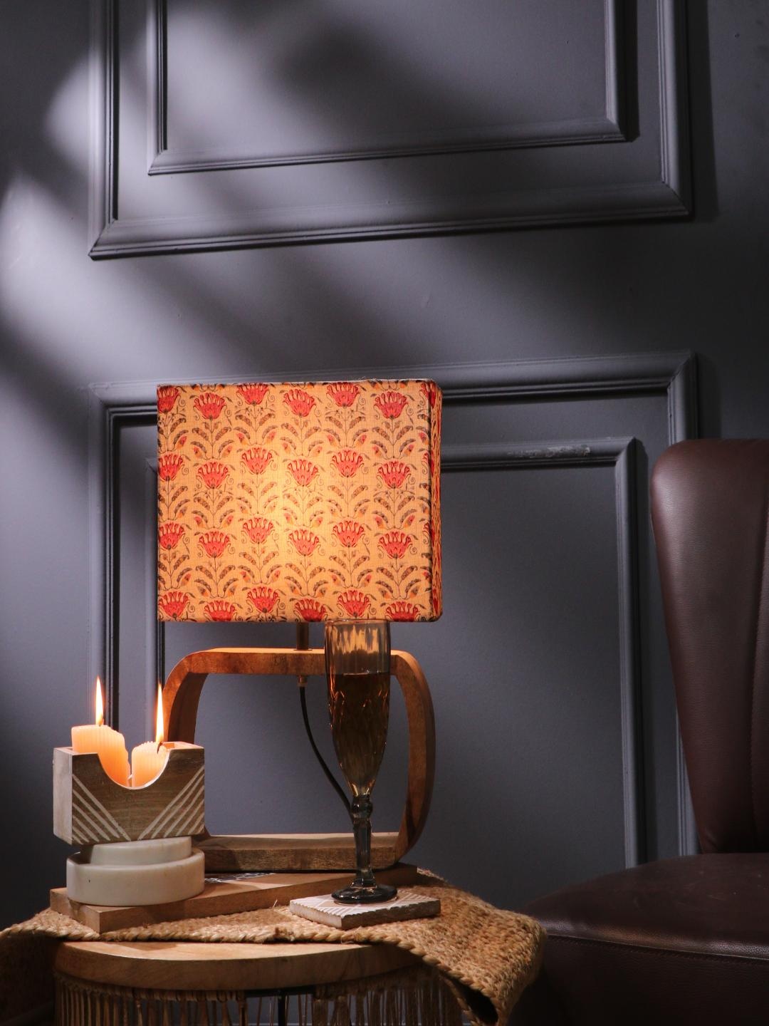 

The Decor Mart Brown Rectangular With Floral Beige Shade Table Lamp