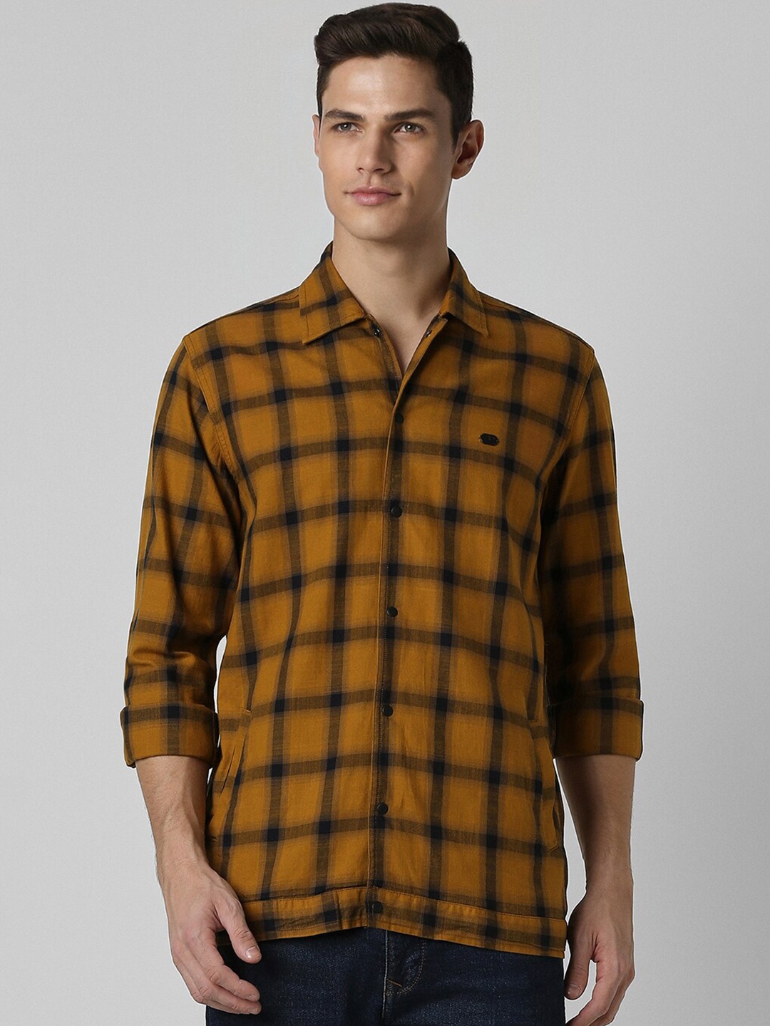 

Peter England Casuals Slim Fit Checked Cotton Casual Shirt, Yellow