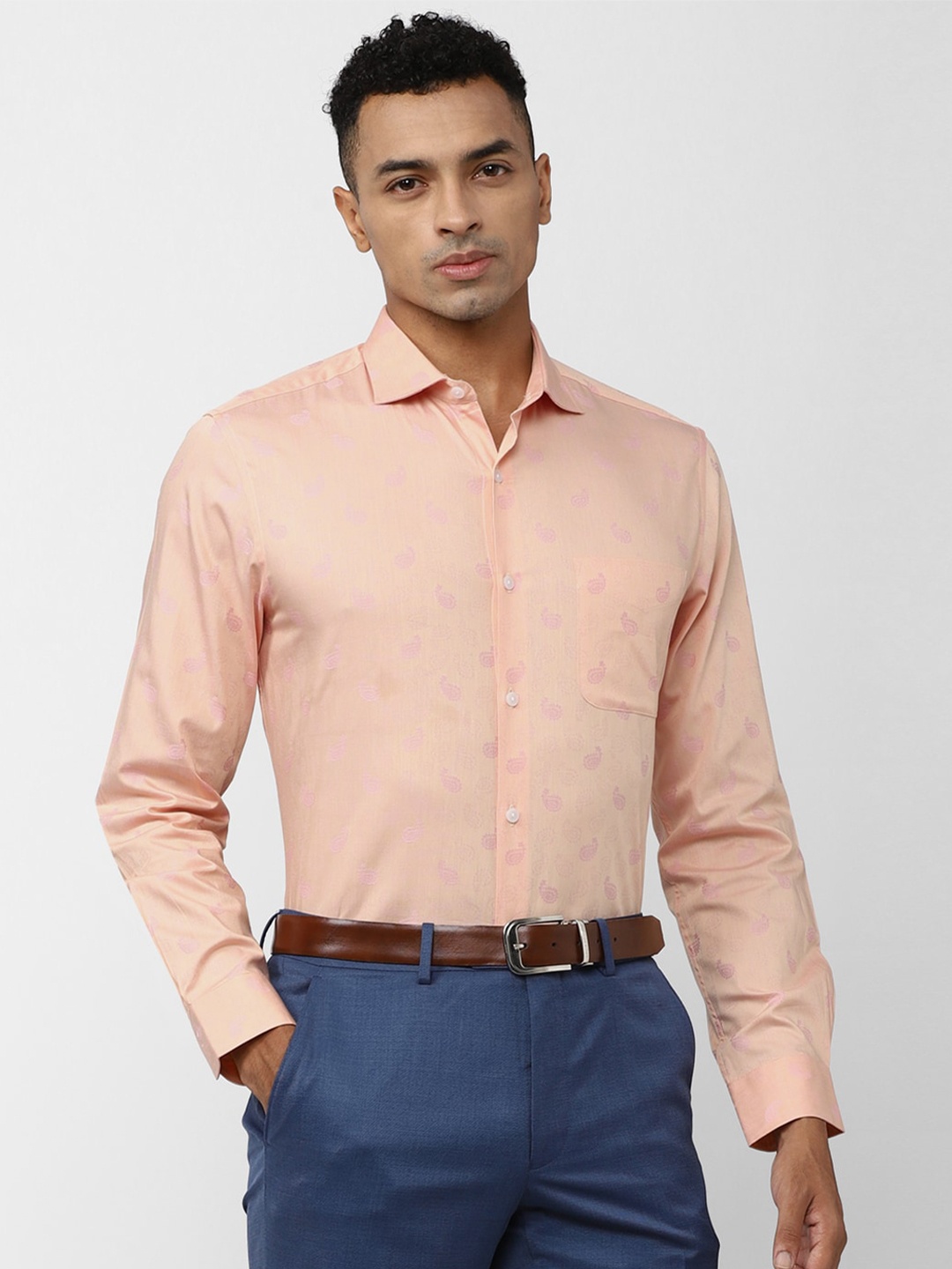 

Peter England Elite Ethnic Motifs Printed Slim Fit Formal Shirt, Peach