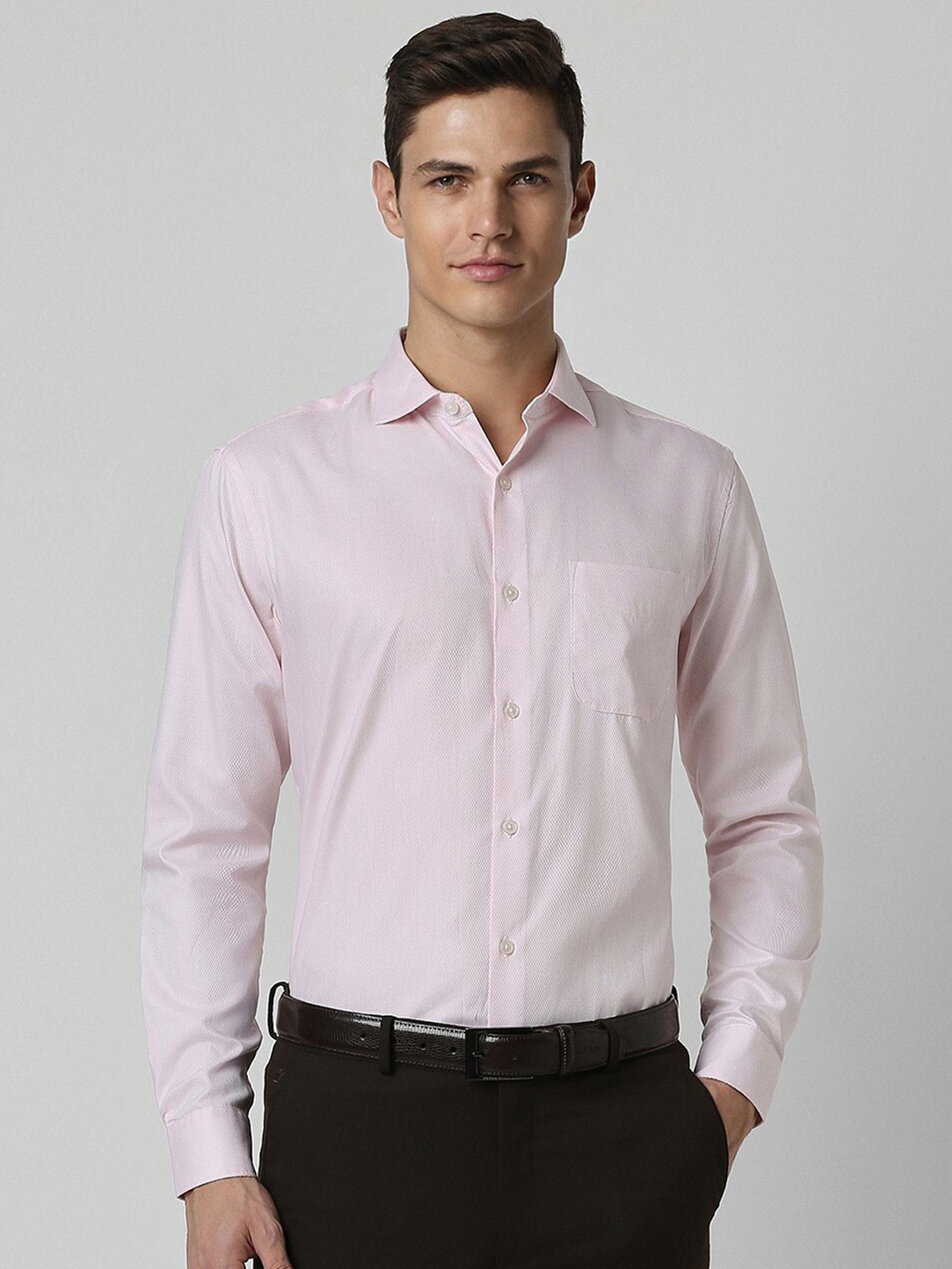

Peter England Elite Self Design Slim Fit Pure Cotton Formal Shirt, Pink