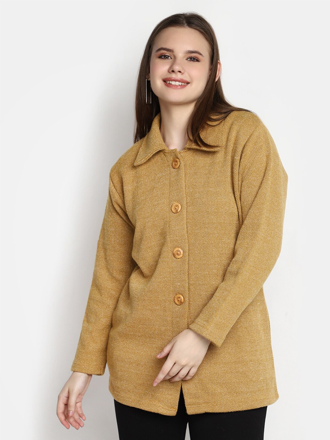 

V-Mart Shirt Collar Cotton Cardigan, Beige