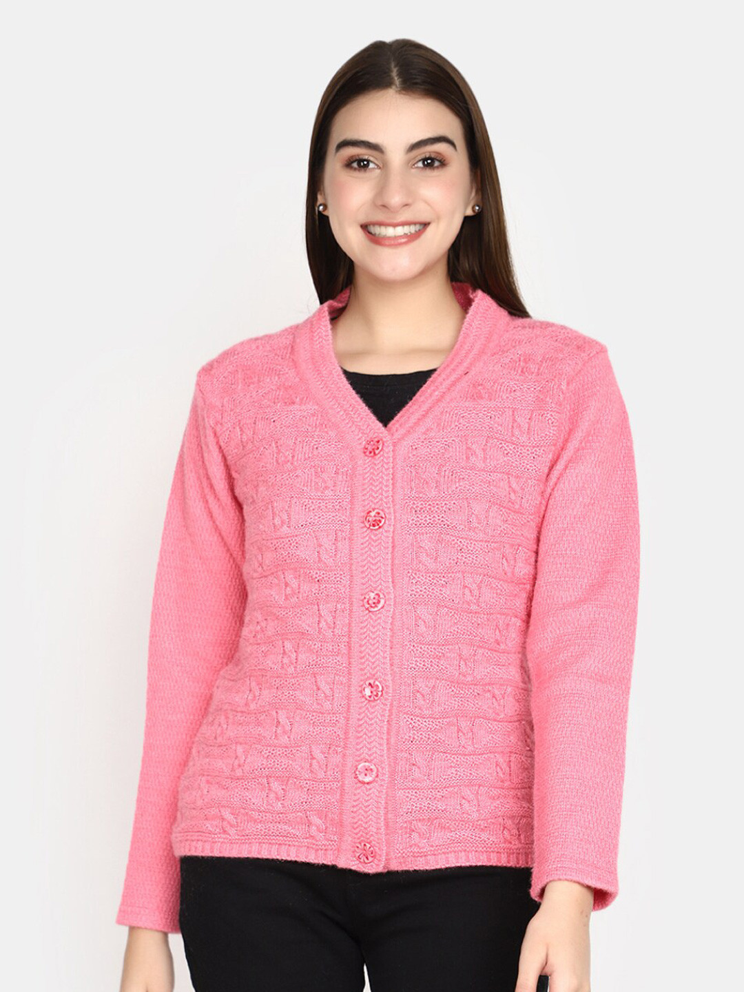 

V-Mart Abstract Self Design Cardigan, Pink