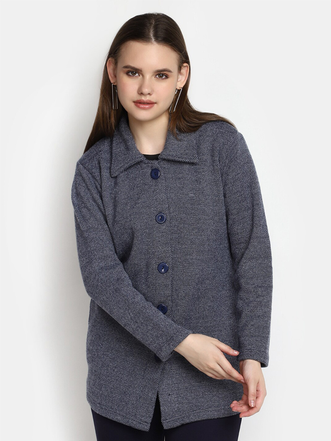 

V-Mart Shirt Collar Cotton Cardigan Sweater, Grey