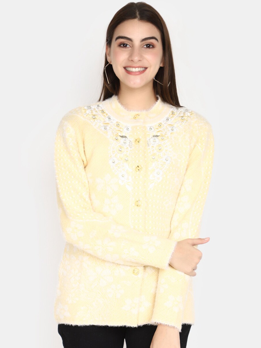 

V-Mart Embroidered Cotton Cardigan Sweater, Yellow