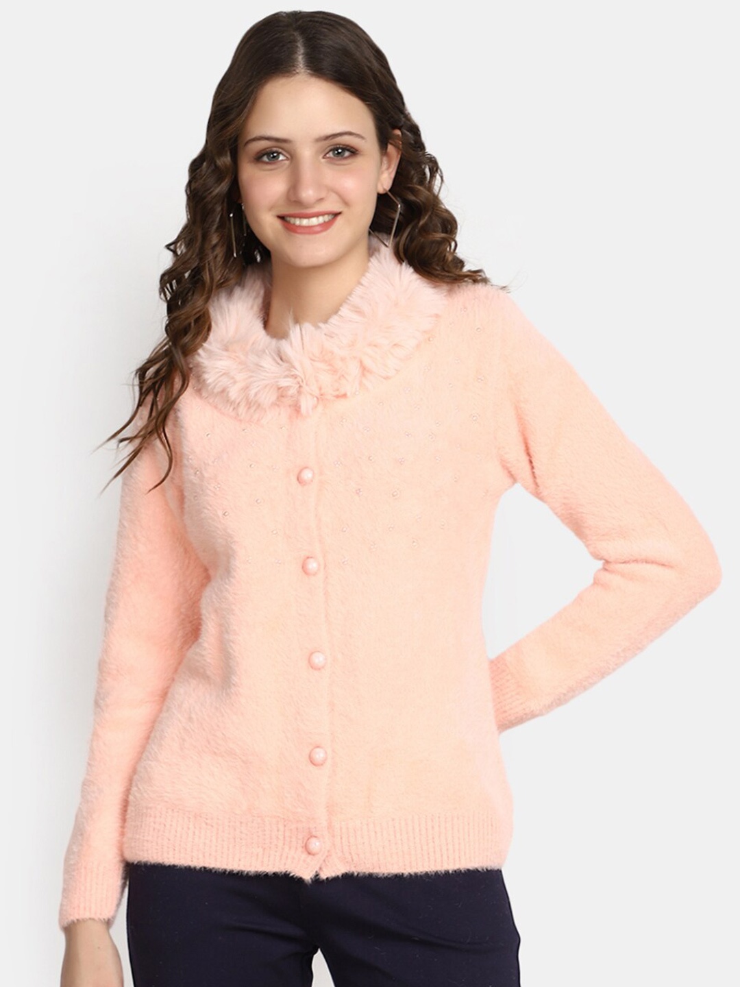 

V-Mart Embellished Detail Cotton Cardigan, Pink