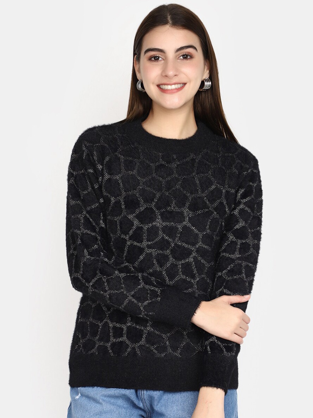 

V-Mart Geometric Printed Cotton Sweatshirt, Black