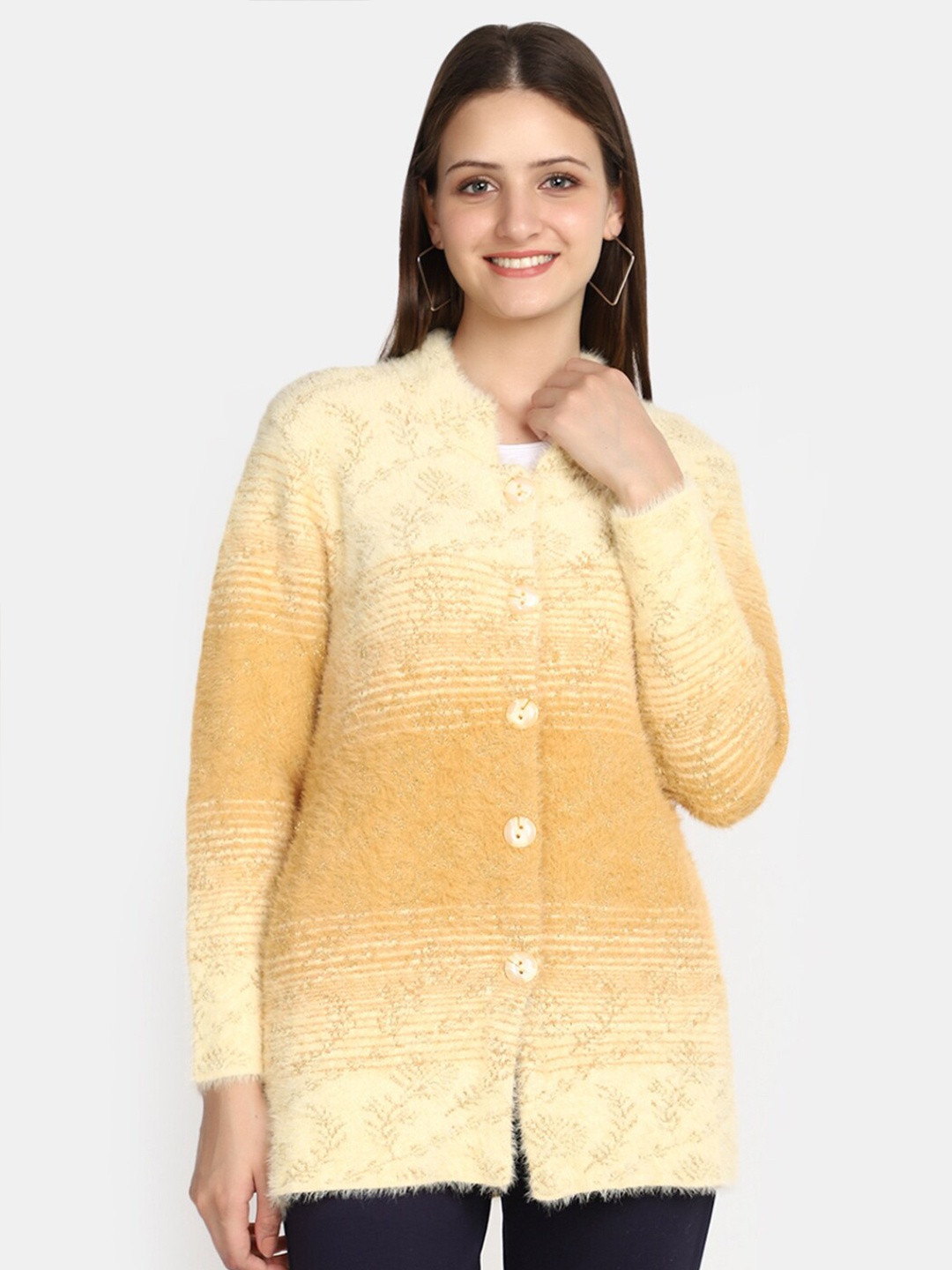 

V-Mart Self Design Cotton Sweatshirt, Yellow