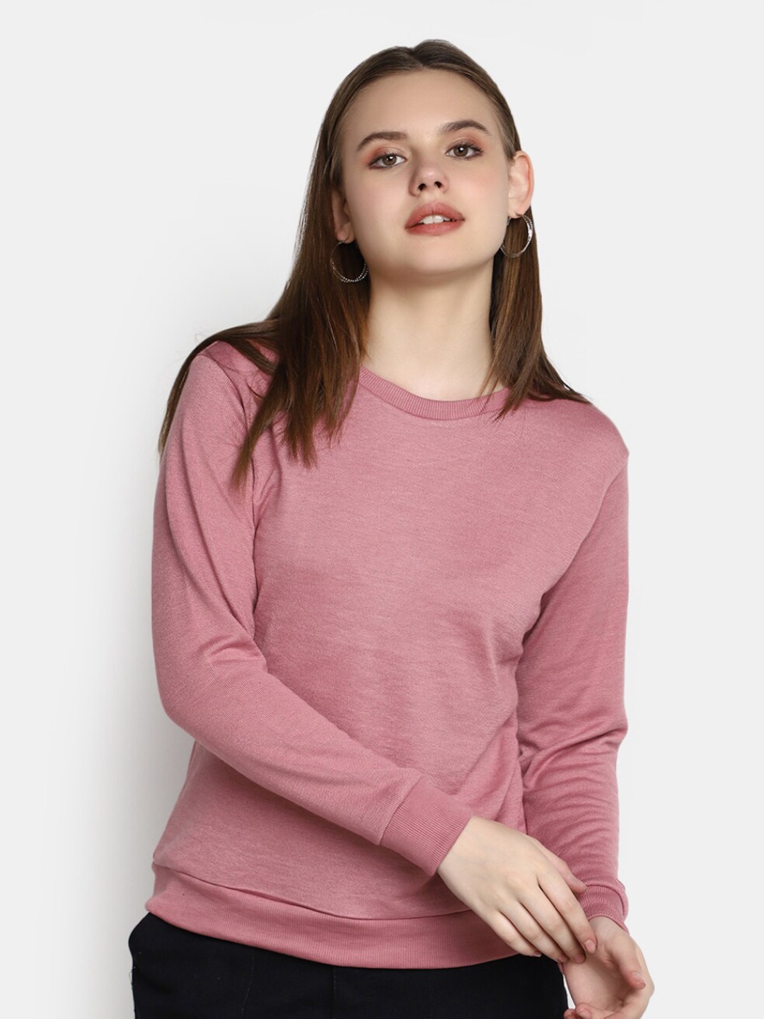 

V-Mart Round Neck Pullover Sweatshirt, Mauve