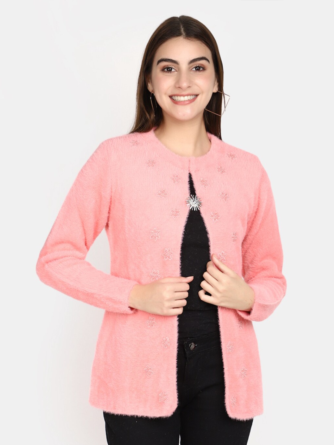 

V-Mart Embroidered Cotton Cardigan Sweater, Coral