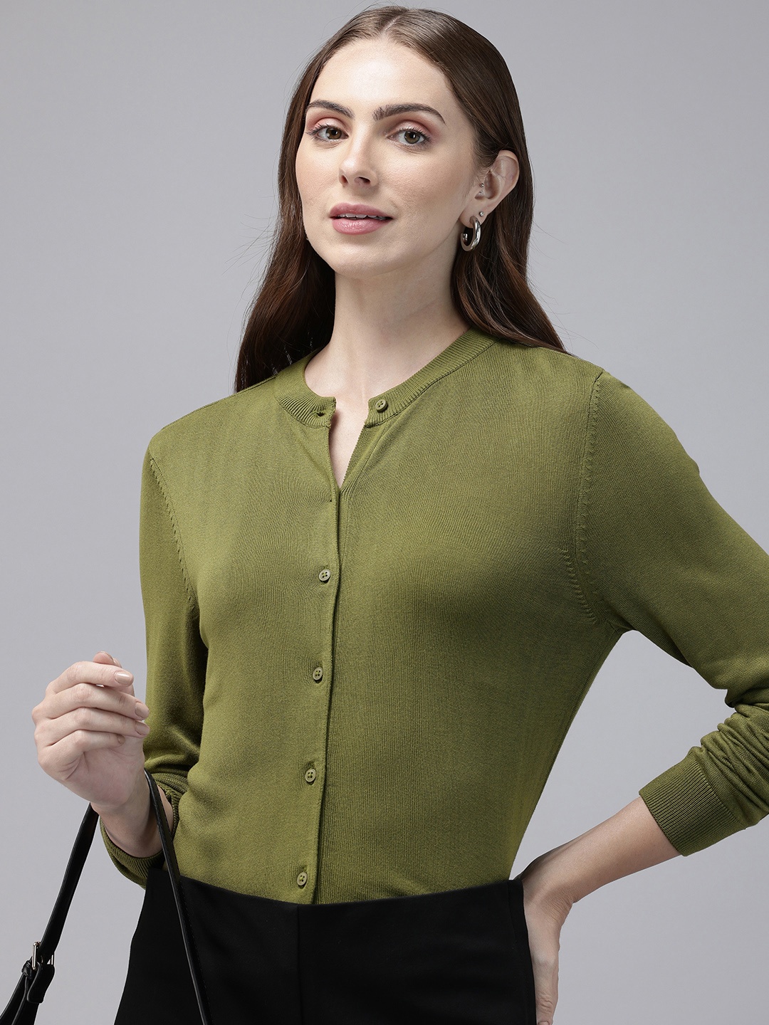 

Van Heusen Woman Solid Long Sleeves Cardigan Sweaters, Olive