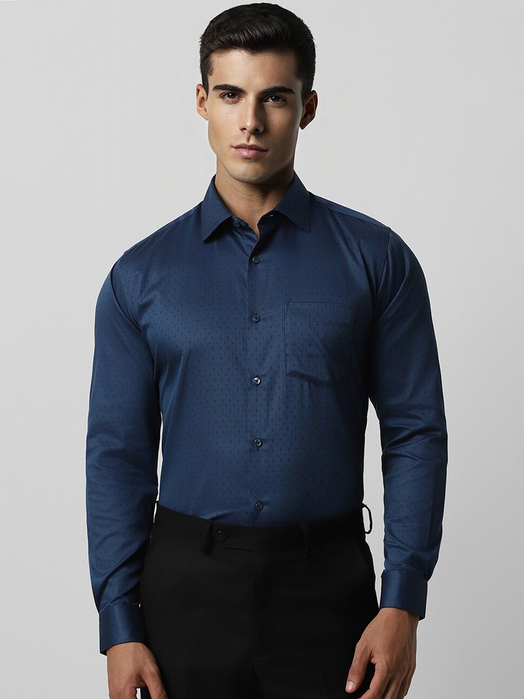 

Van Heusen Self Design Textured Formal Shirt, Blue