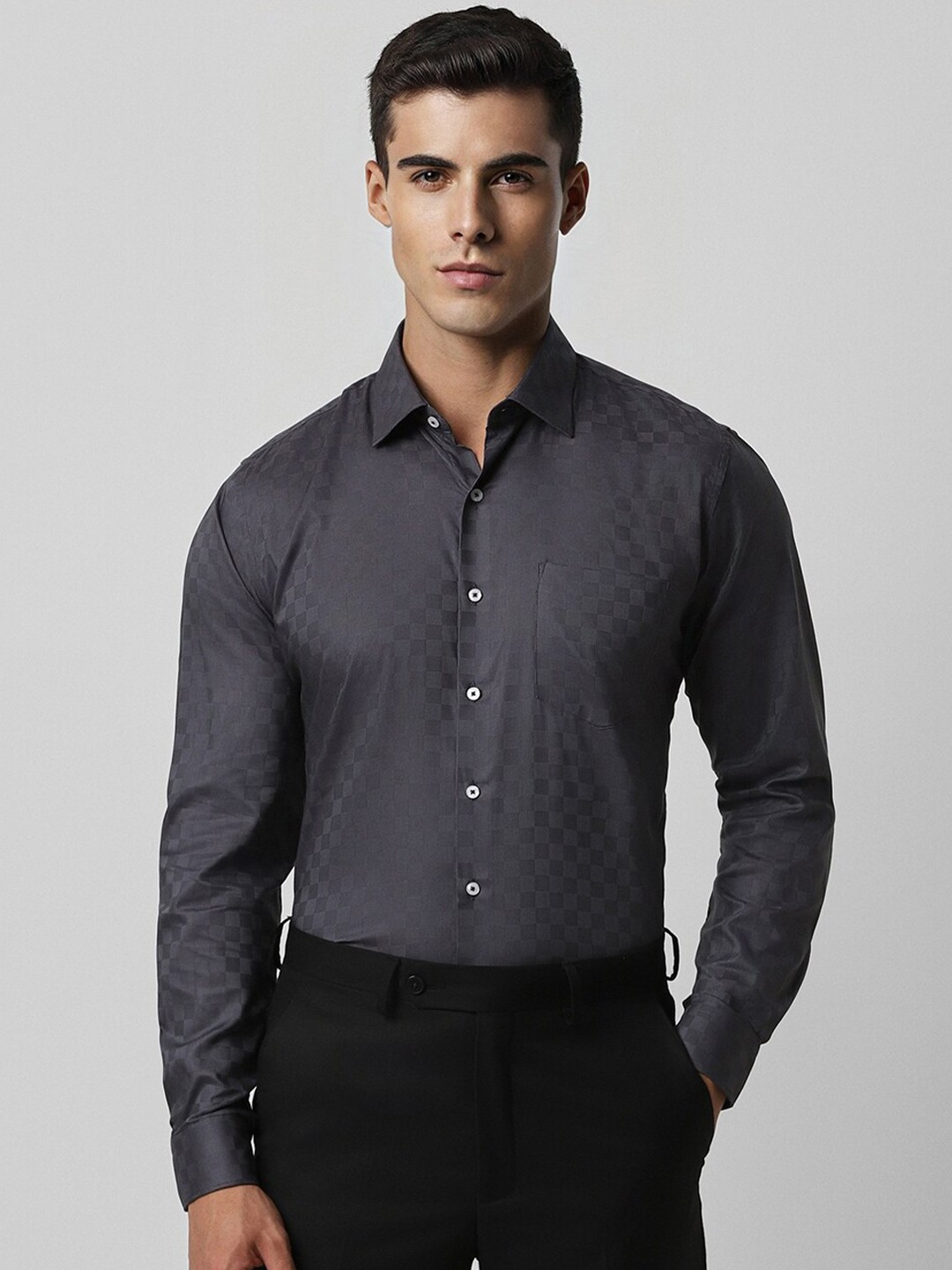 

Van Heusen Slim Fit Geometric Printd Casual Shirt, Grey