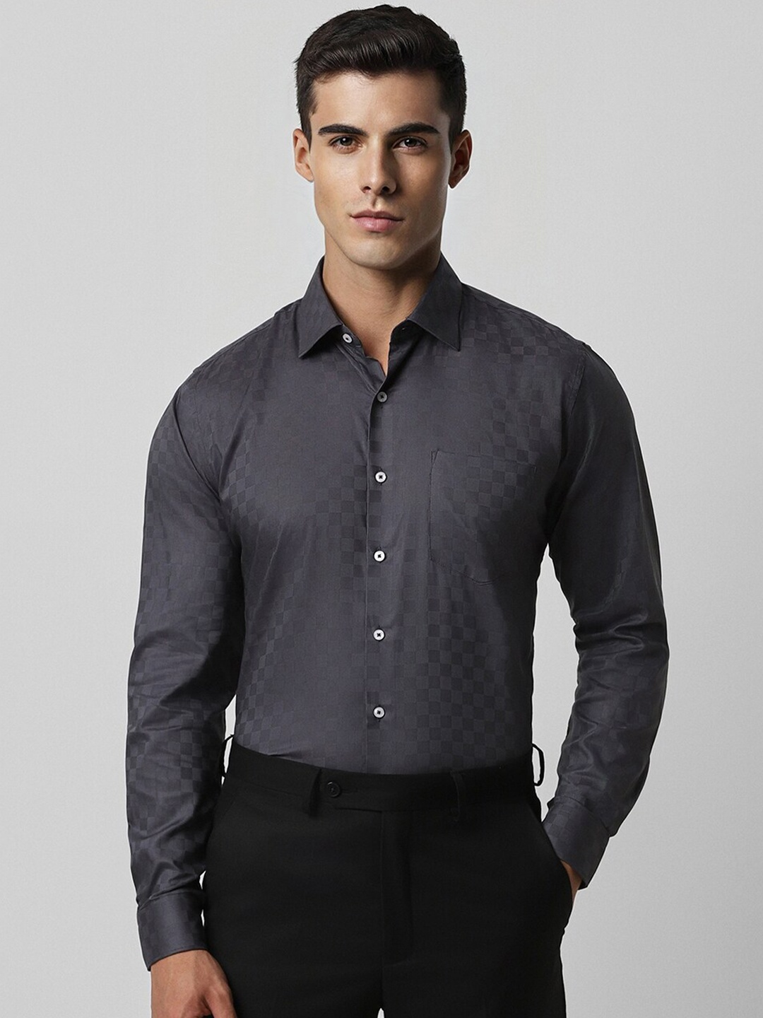 

Van Heusen Self Design Textured Formal Shirt, Grey