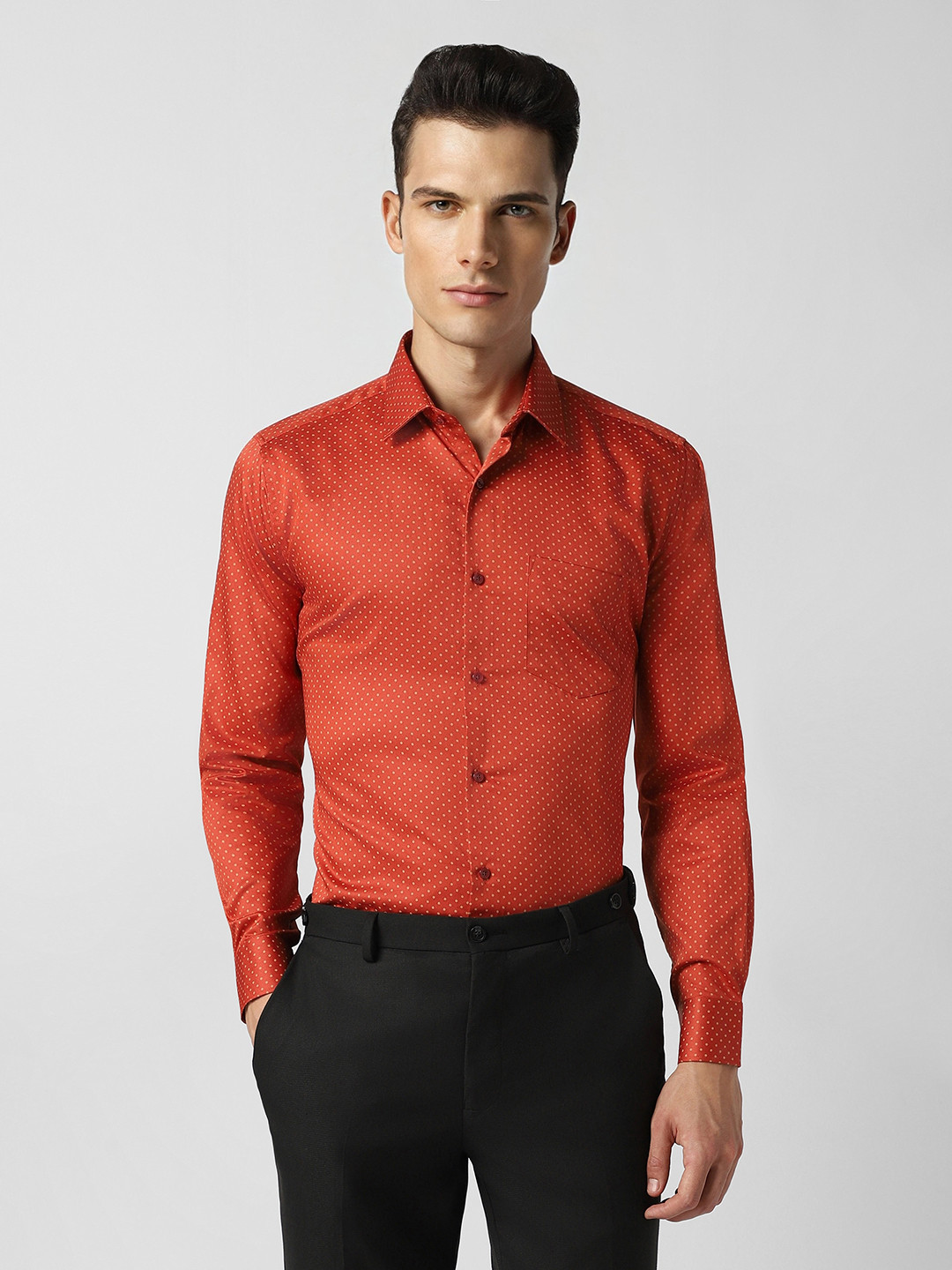 

Van Heusen Long Sleeves Spread Collar Cotton Opaque Party Shirt, Orange