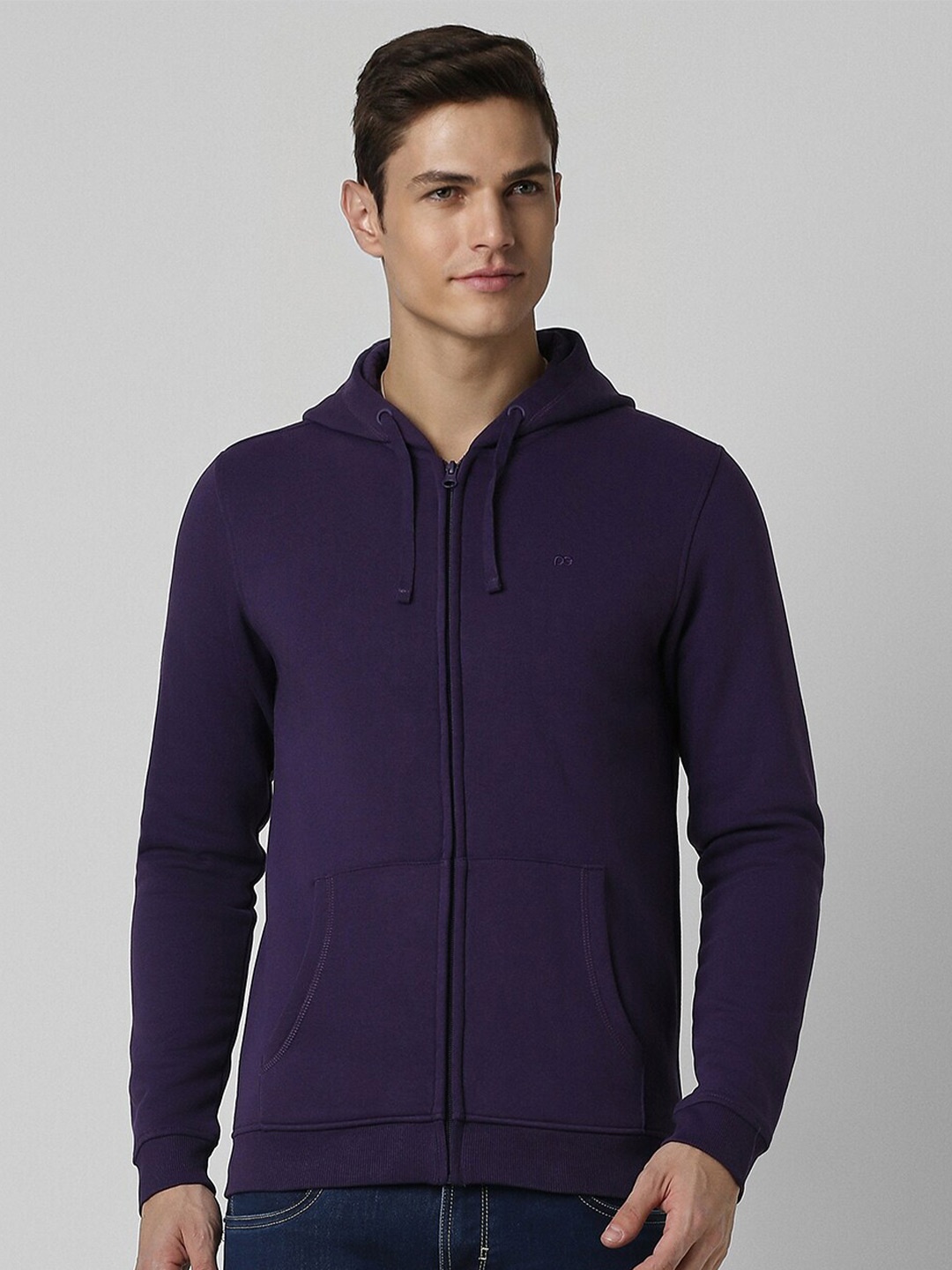 

Peter England Casuals Hooded Front-Open Sweatshirt, Purple