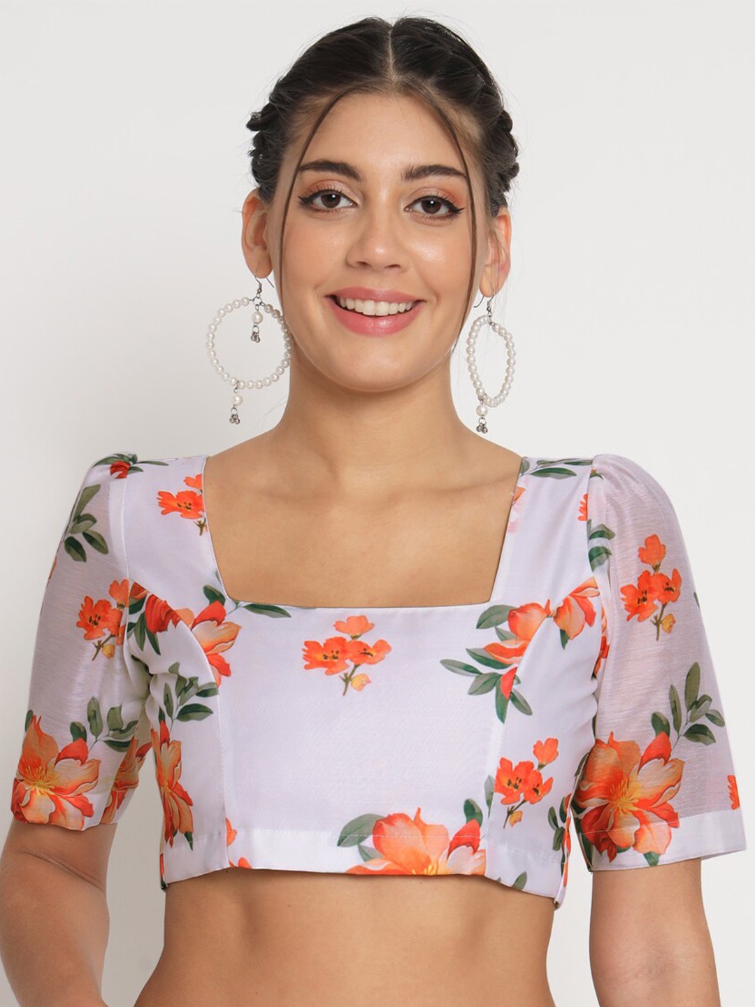 

studio rasa Floral Print Crop Top, White