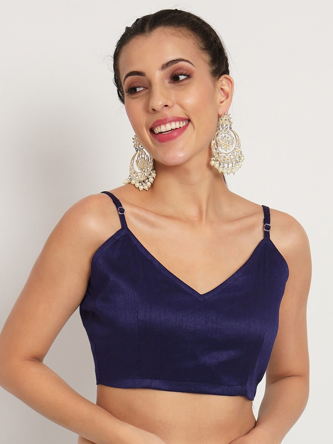

studio rasa Shoulder Straps Spaghetti Ethnic Crop Top, Navy blue
