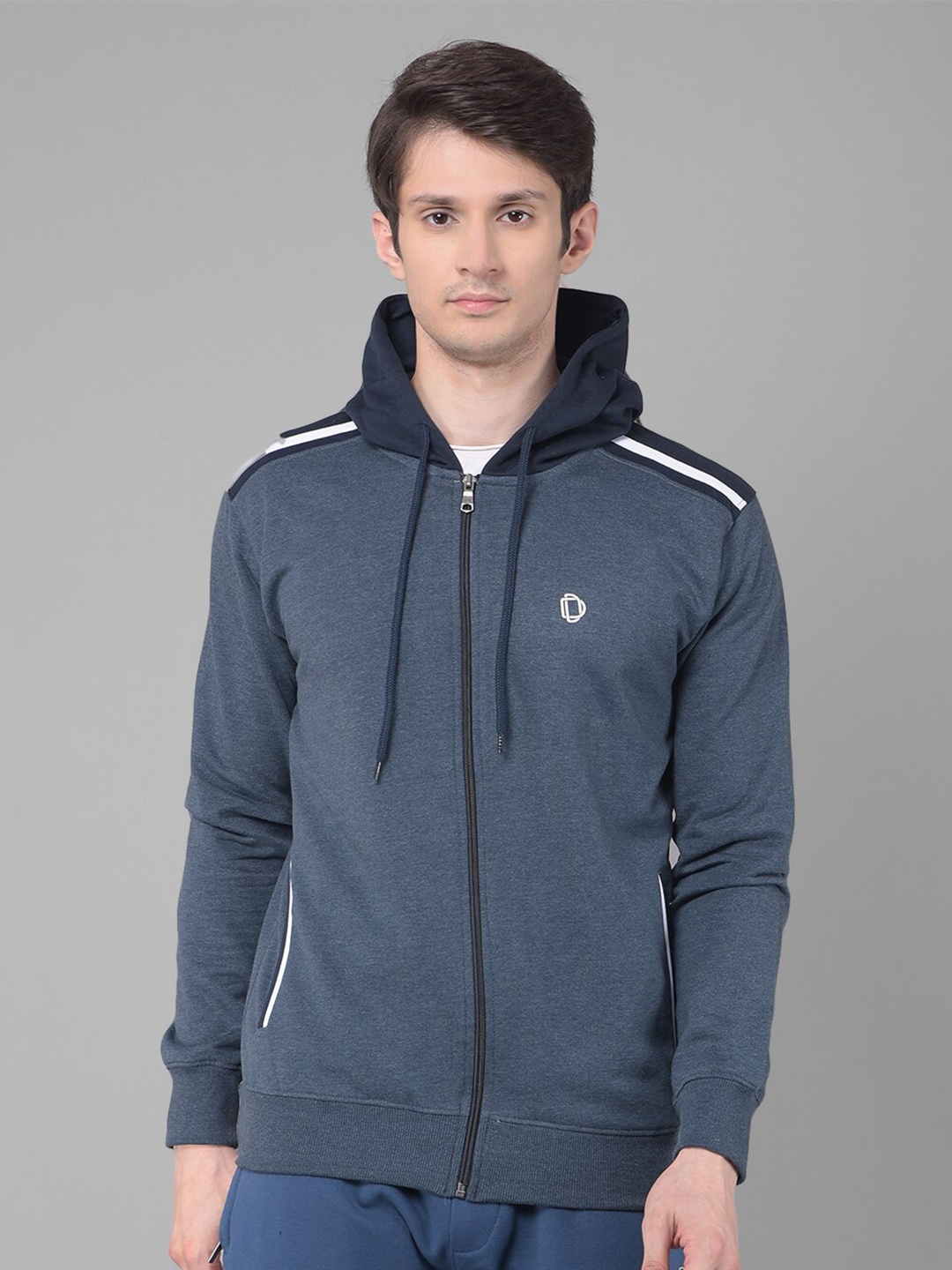 

Dollar Hooded Cotton Front Open Sweatshirt, Navy blue