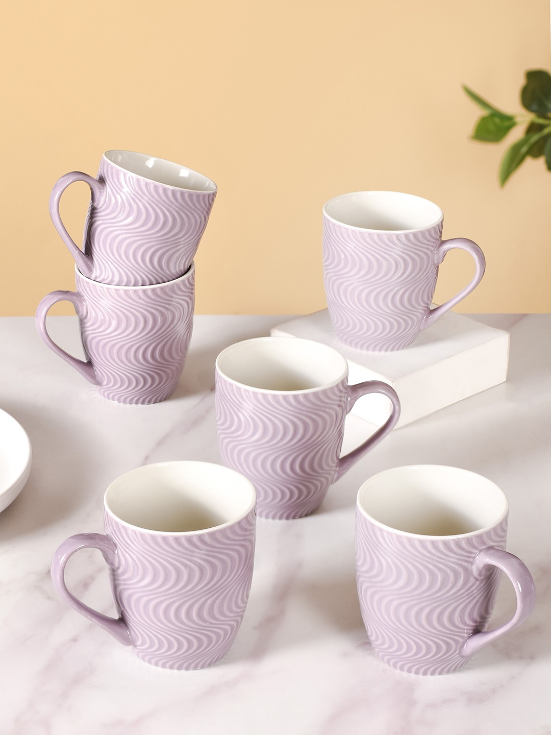

Nestasia Lavender & White 6 Pieces Textured Ceramic Glossy Mugs 230 ml Each
